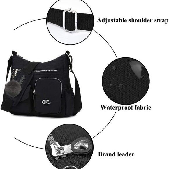 Nylon Crossbody Bag for Women with Anti theft RFID Pocket, Waterproof Shoulder B - Picture 7 of 7